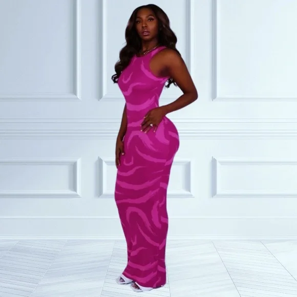 knee length dresses for ladies Fitted Satin Long Sleeves Open Back Magenta Evening Gown AC381 14 / Magenta main image 0